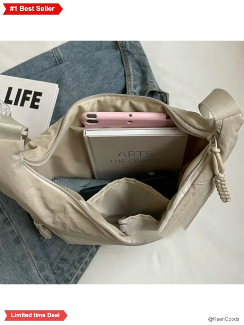 Hobo Bag Crescent Shoulder Bag Nylon Canvas Crossbody Slouchy Dumpling Purse
